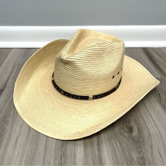 Larry Mahan Cowboy Hat Men’s Tan Straw - Picture 1 of 5